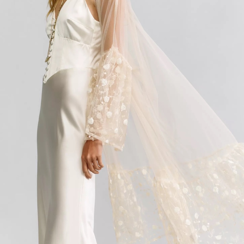 Anthropologie Floral Appliqué Sheer Tulle Kimono